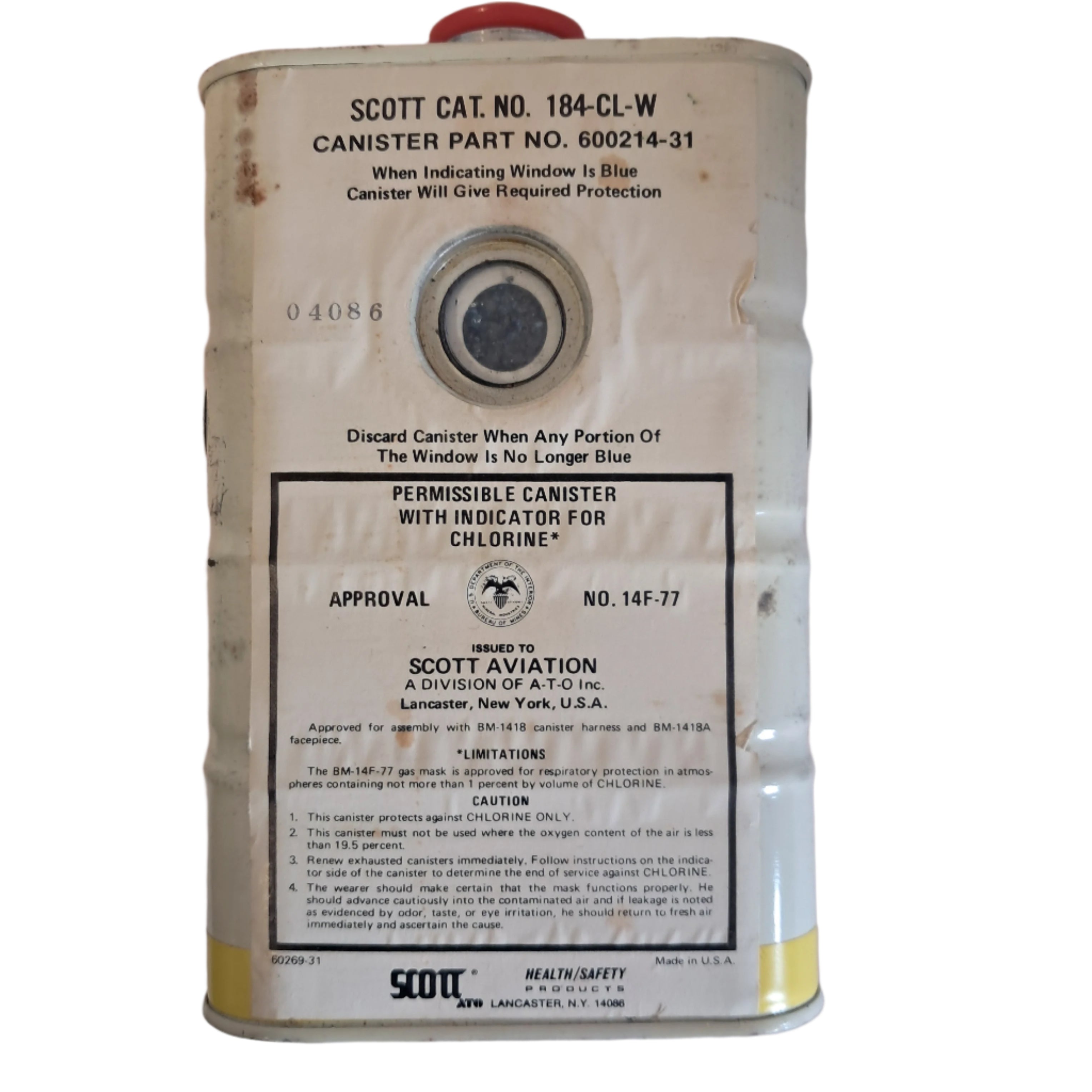 Scott Aviation Gas Mask Canister for Chlorine (1980)